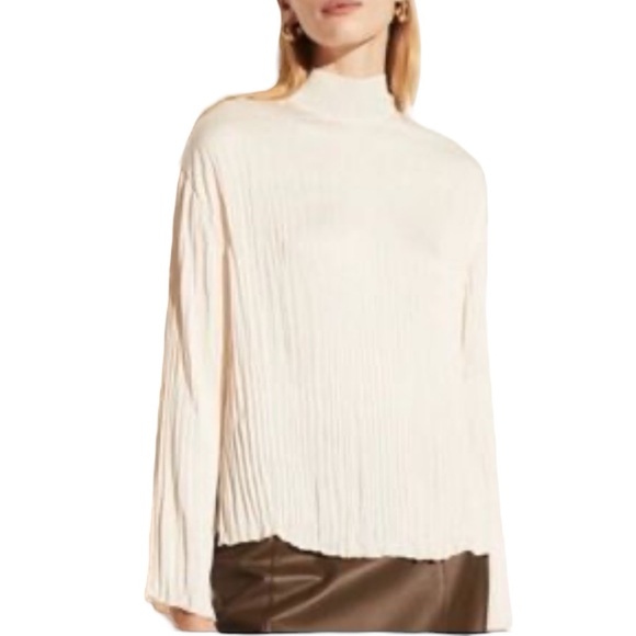 Vince Tops - Vince Cream Crushed Satin Mock Neck Long Sleeve Blouse Size Small
